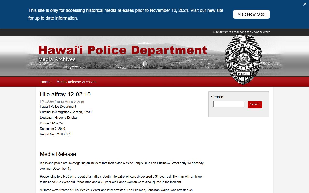 Hilo Police Station Hawaii County headquarters for released inmates