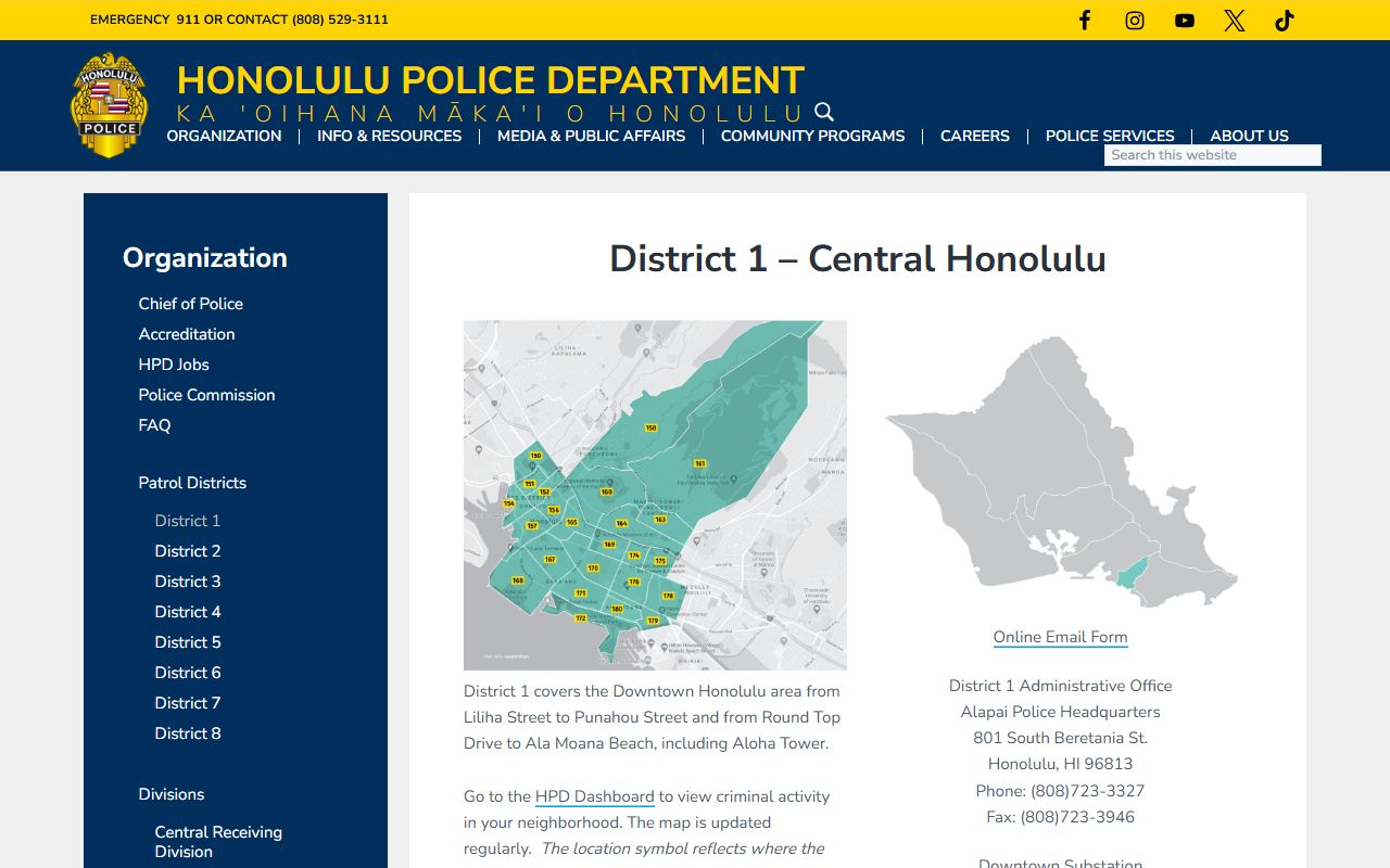 Downtown Honolulu Substation HPD District 1 Urban Honolulu released inmates