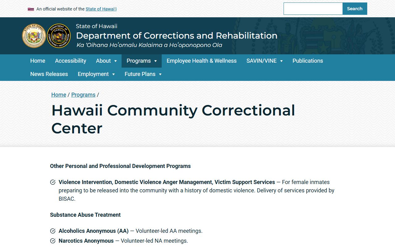 Hawaii Community Correctional Center HCCC Hawaii County released inmates