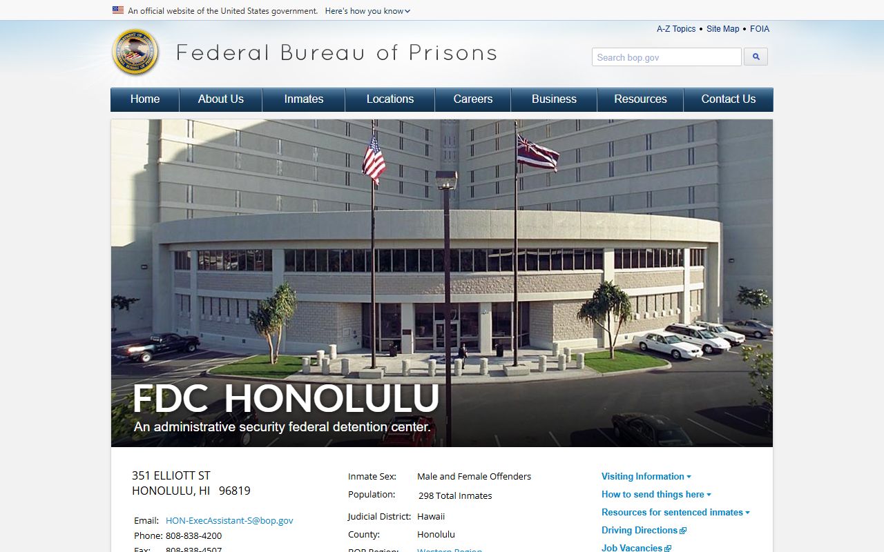 Federal Detention Center Honolulu County released inmates