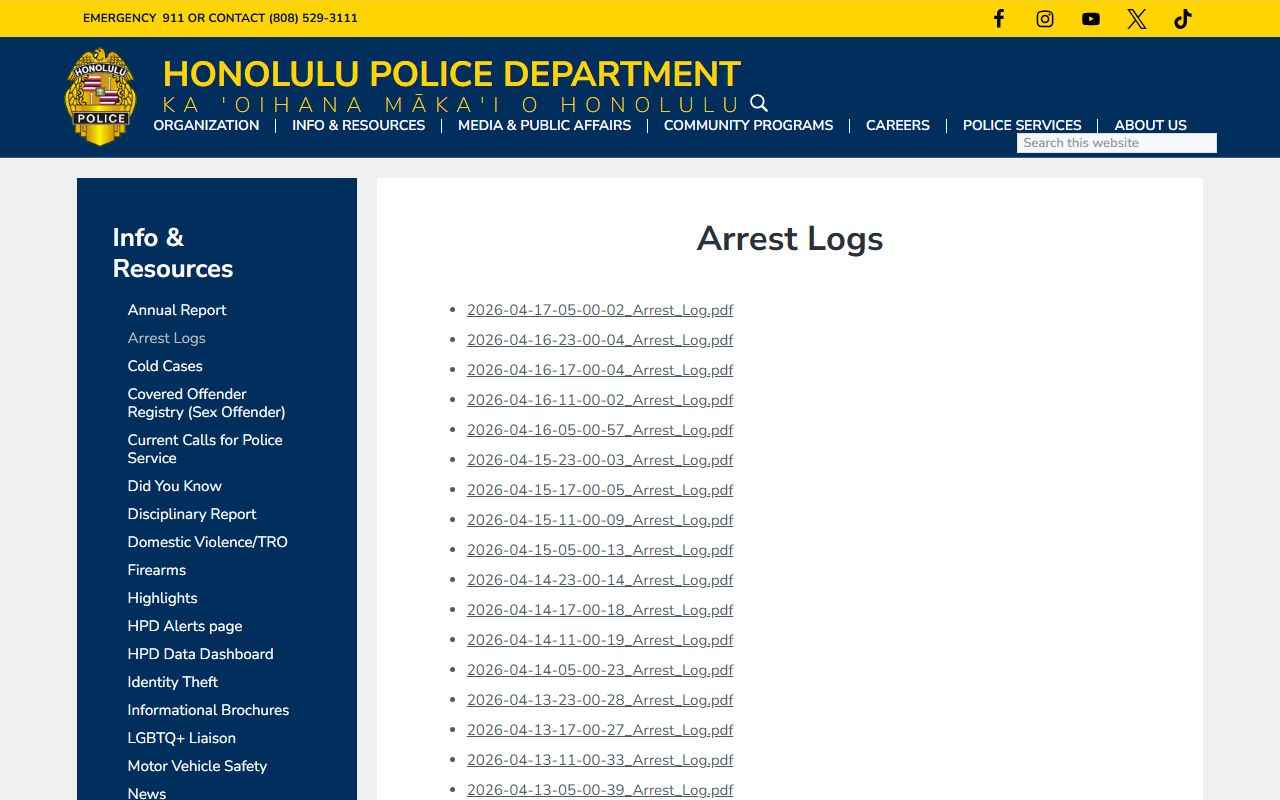 HPD arrest logs East Honolulu released inmates