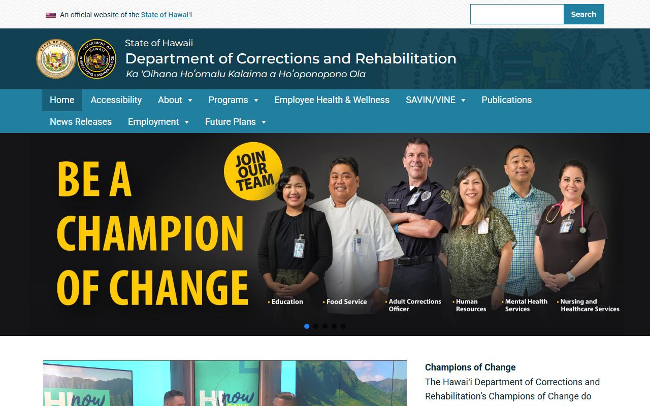 Hawaii Department of Corrections and Rehabilitation released inmates