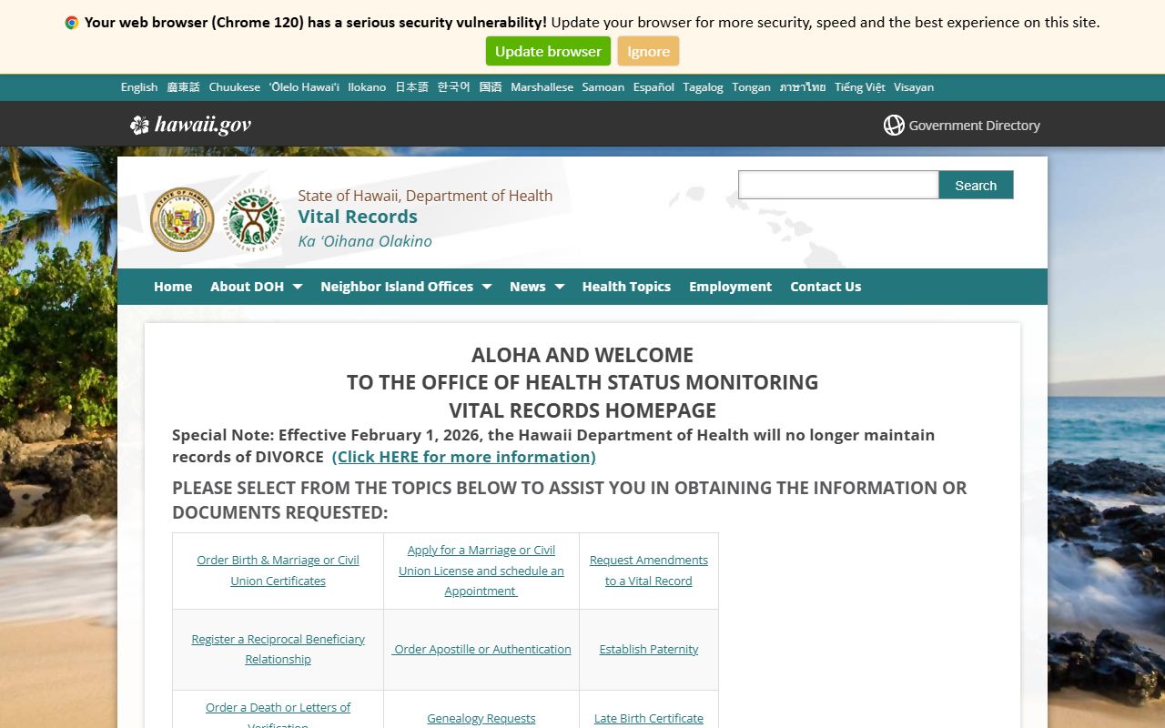 Hawaii Department of Health vital records released inmates
