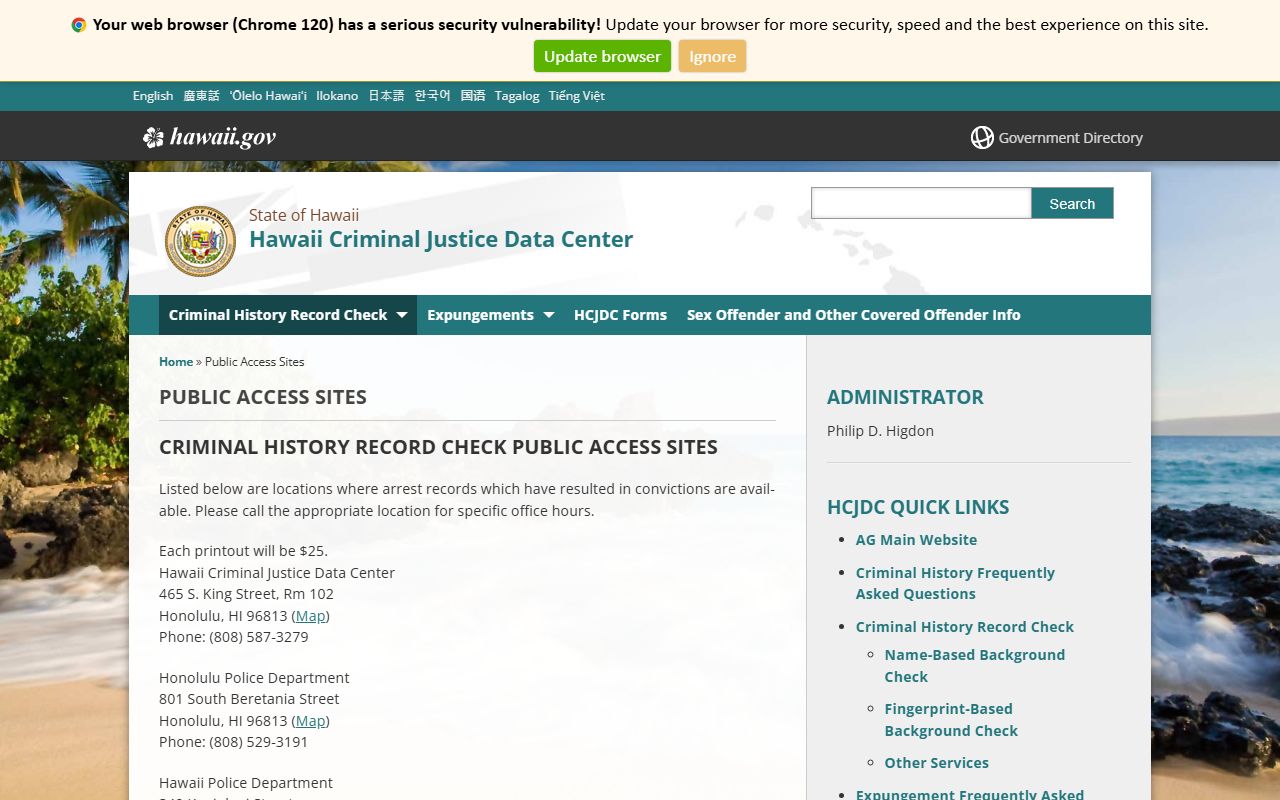 Hawaii public access sites for released inmates records